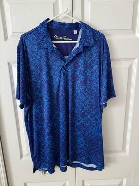 Robert Graham Navy and Royal Blue Abstract Print Polo